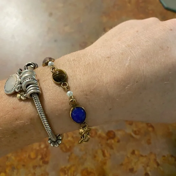 Vintage 12K Gold Filled Multi Stone Scarab Beetle Link Bracelet Artisan Handmade - Picture 4 of 5